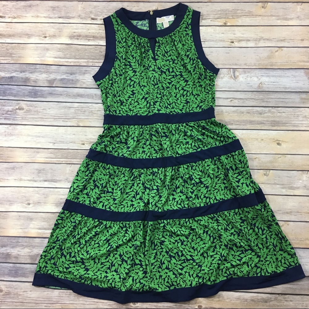 MICHAEL Michael Kors green & navy leaf print dress